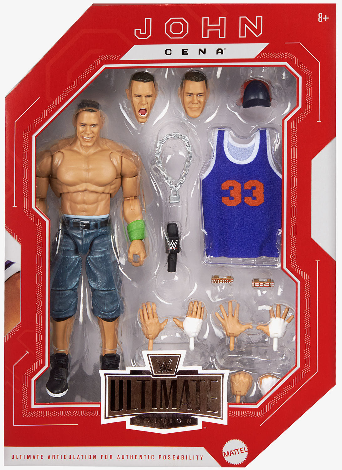 Mattel WWE Ultimate Edition John Cena Set van ca. 15 cm grote actiefiguur en accessoires, meer dan 10 delen inclusief verwisselbare koppen en handen, JCX42 Mattel WWE Ultimate Edition John Cena Set van ca. 15 cm grote actiefiguur en accessoires, meer dan 10 delen inclusief verwisselbare koppen en handen, JCX42