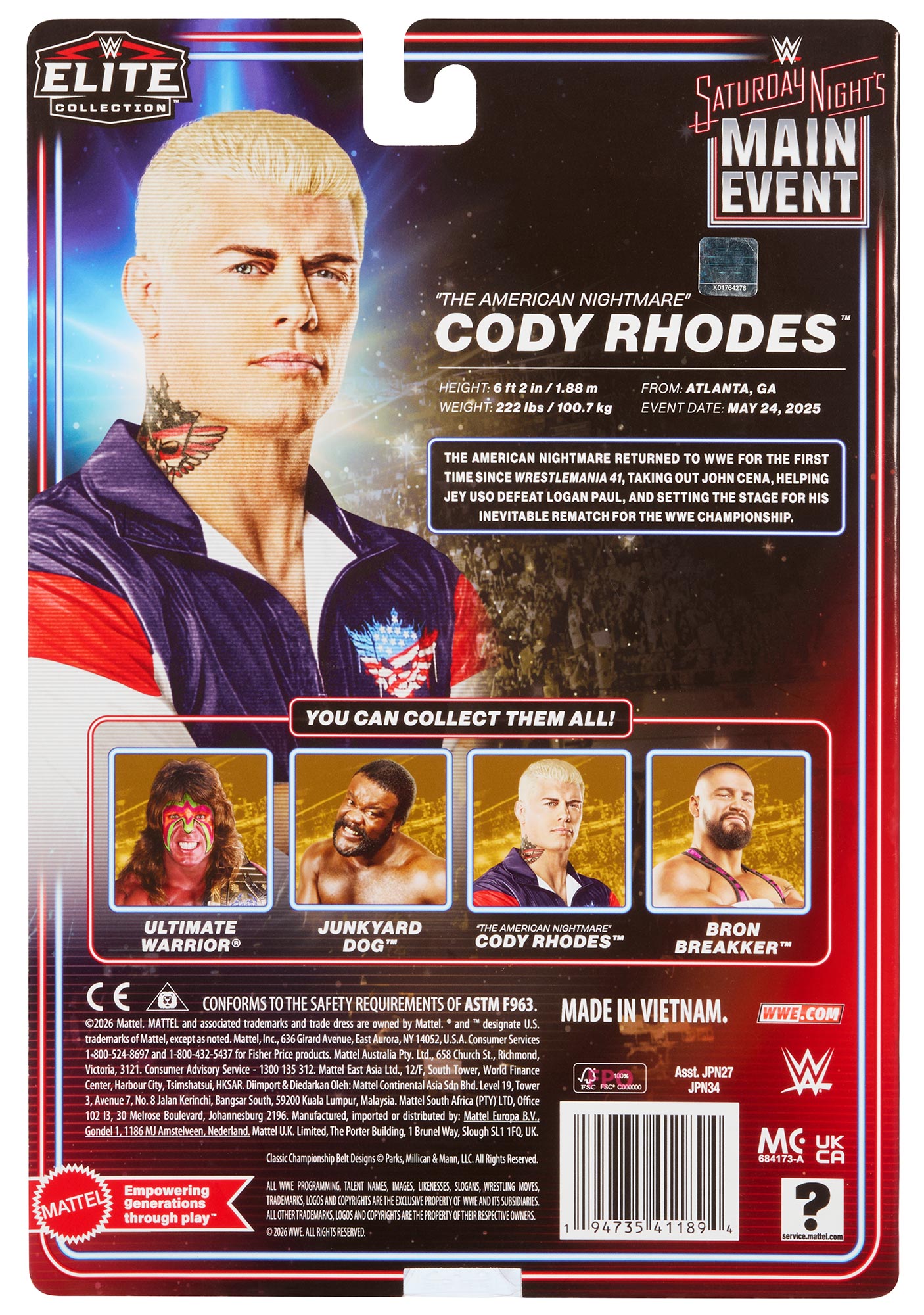 "The American Nightmare" Cody Rhodes WWE Saturday Night’s Main Event Elite Collection Series #2