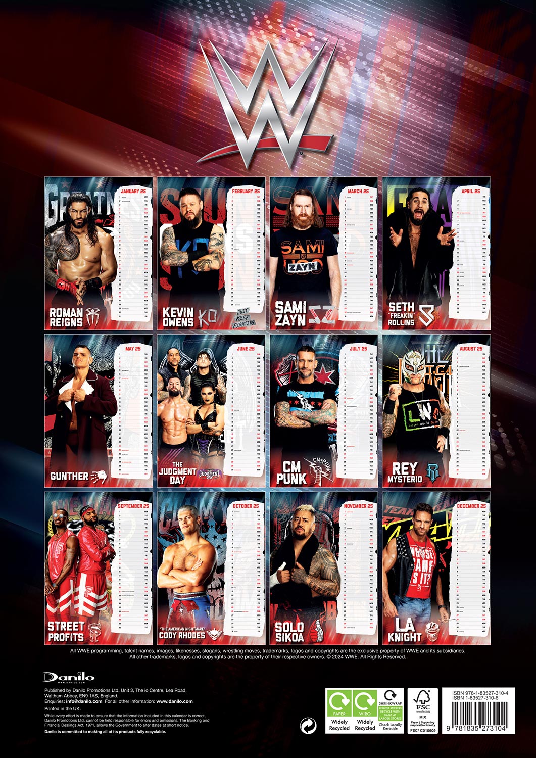 WWE Men's 2025 Calendar