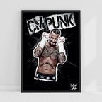 CM Punk Black and White Graphic WWE Print Poster