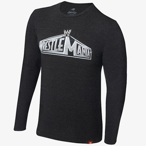 WrestleMania Logo - Long Sleeve -  Mens WWE Authentic T-Shirt (Dark Grey)