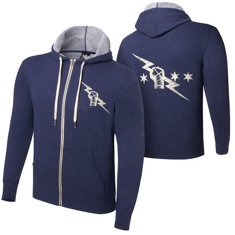 CM Punk - Vintage Lightweight Full Zip - Mens WWE Hoodie Sweatshirt (Navy Blue)