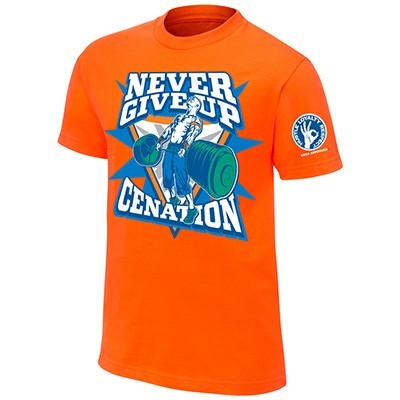 John Cena - Never Give Up - Cenation - Mens WWE T-Shirt (Orange)