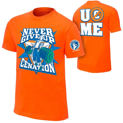 John Cena - Never Give Up - Cenation - Mens WWE T-Shirt (Orange)