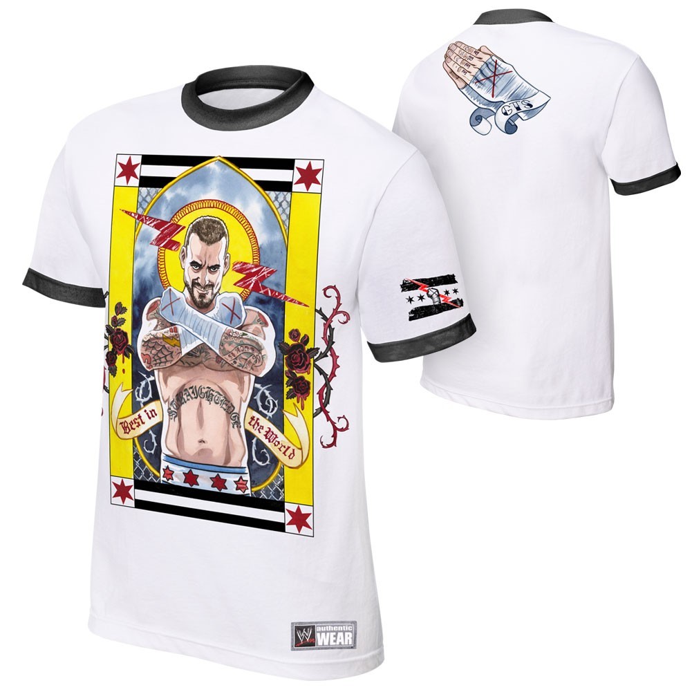 CM Punk - Second City Saint - Mens Authentic WWE T-Shirt (White)